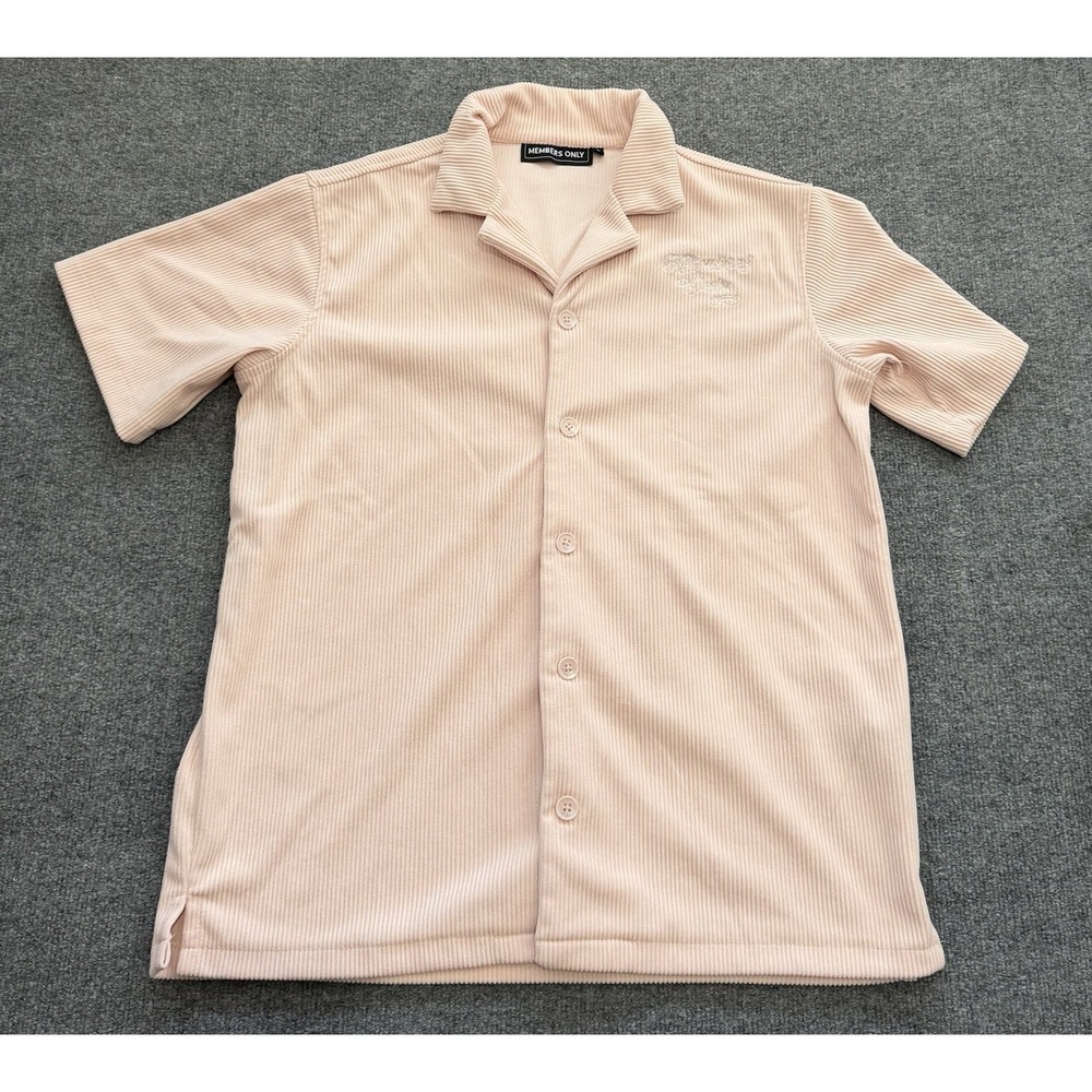 Members Only Y2K Pink Ribbed Camp Shirt Mens Large Embroidered Bowling - Picture 7 of 14